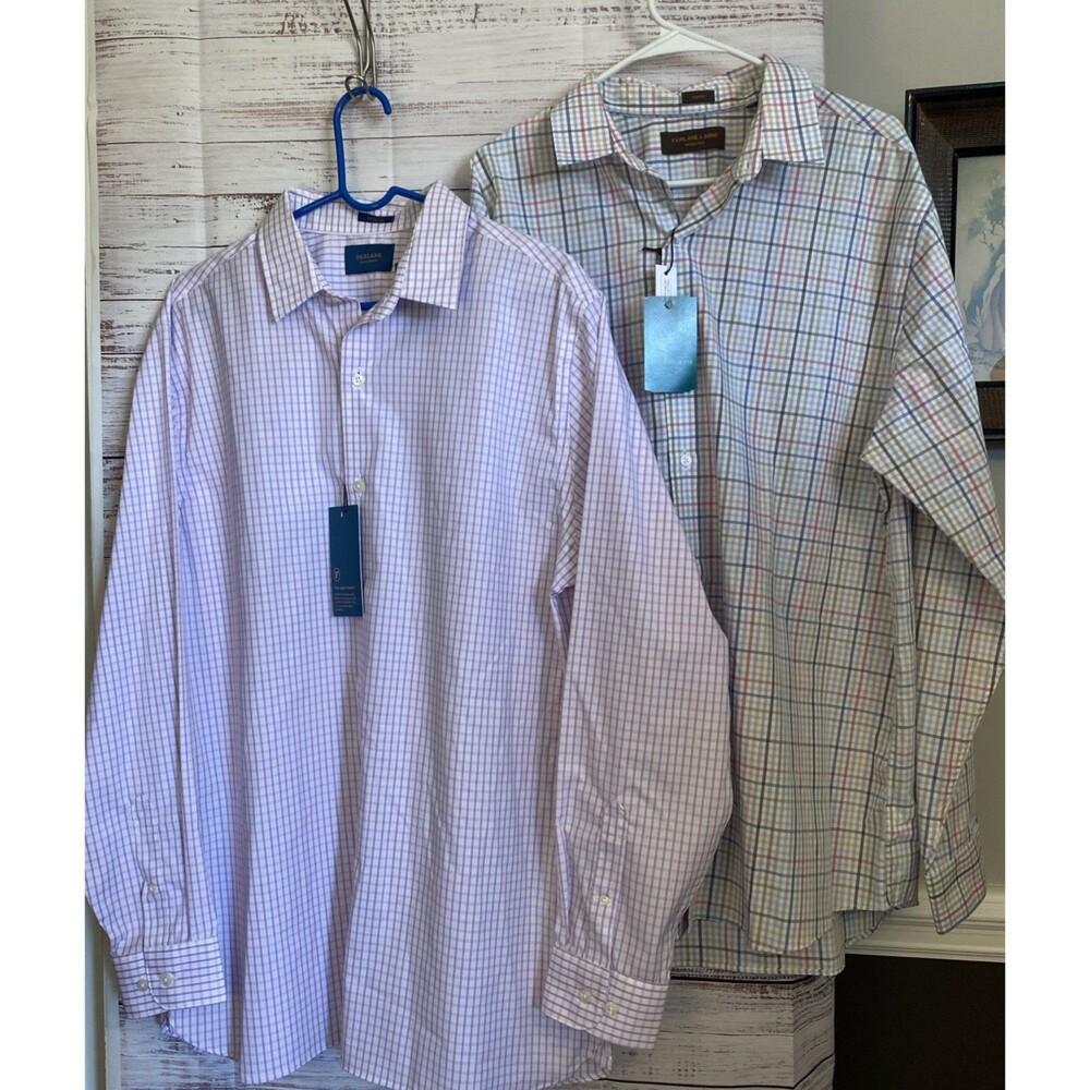 2 NWT Fairlane & Sons Mens Button Up Wrinkle Free Regular XL  Shirts